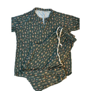 Men's Current Tyed Pajama Set large top xl bottom Christmas Green Brown